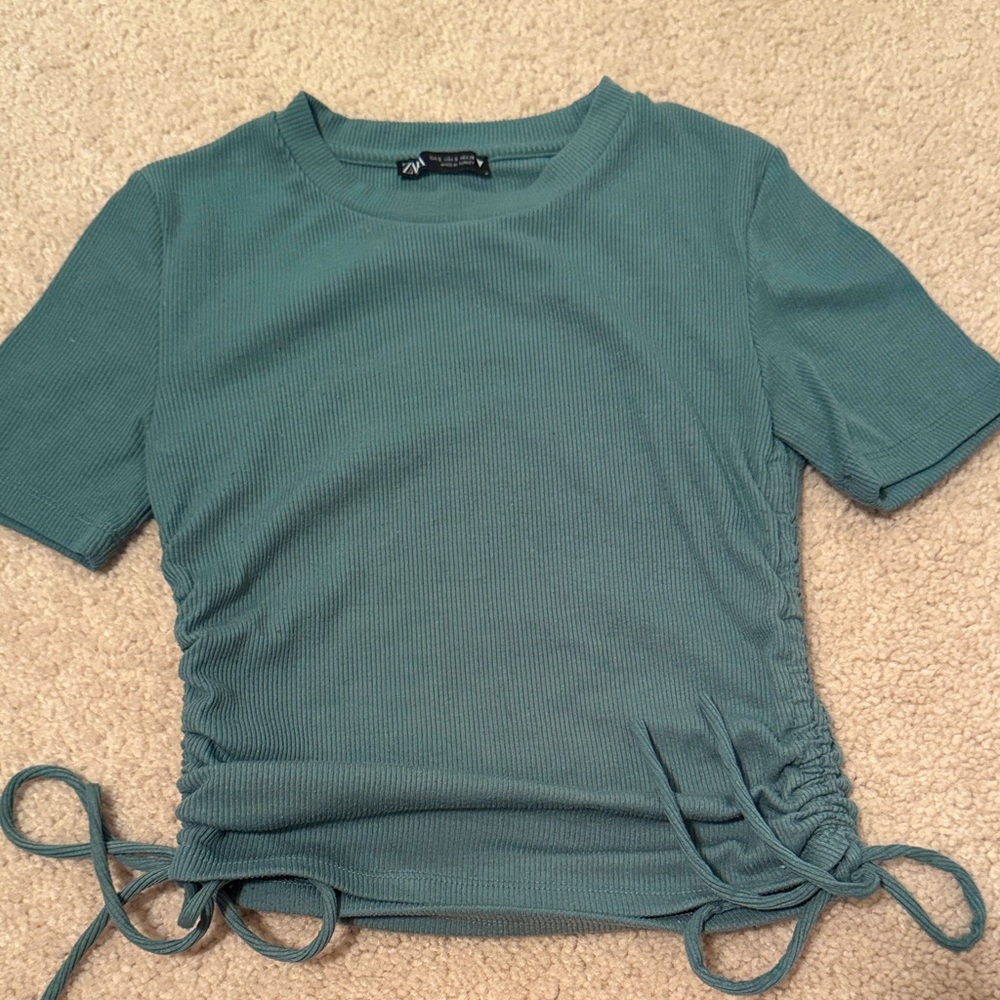 Zara Green Short Sleeve Ruched Tee
